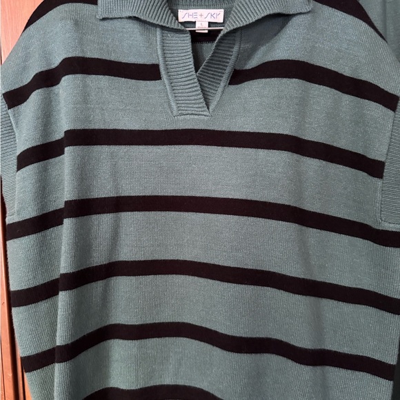 She + Sky brand. Teal/Black Striped Knit Set. Top size L, pants size M. NWOT - Picture 2 of 8